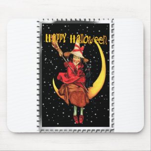 Nostalgisches Halloween Gute Hexe und ihre Katze Mousepad