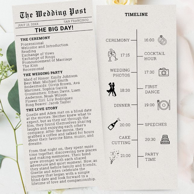 Nostalgisches Hochzeitsprogramm Einladung (News Paper Wedding Program)