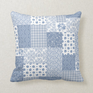 Nostalgisches Indigo-Imitat-Patchwork-Kissen oder Kissen