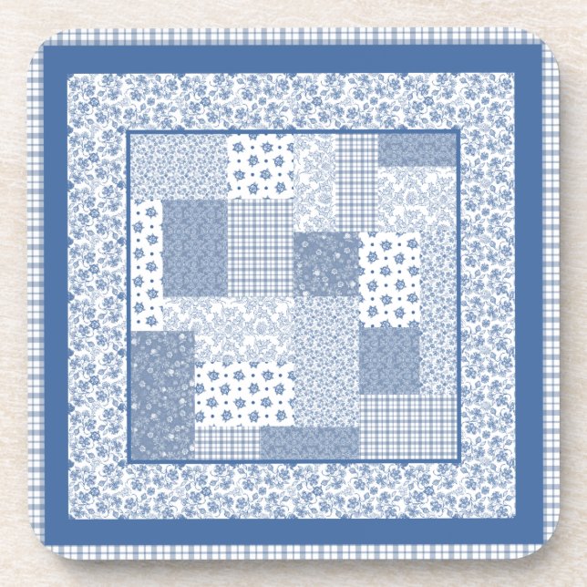 Nostalgisches Indigo Imitate Patchwork Set von Unt Getränkeuntersetzer (Vorderseite)