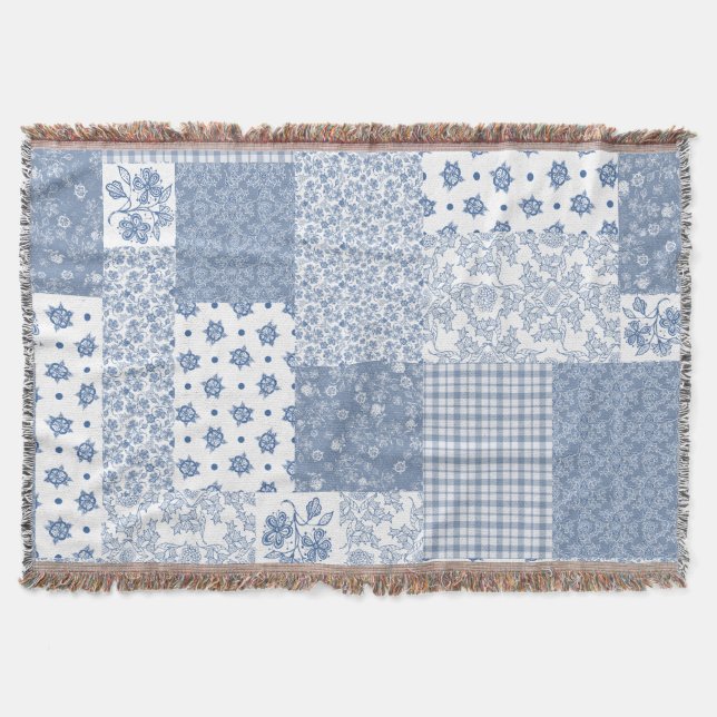 Nostalgisches Indigo Imitats Patchwork Throw Blank Decke (Vorderseite)