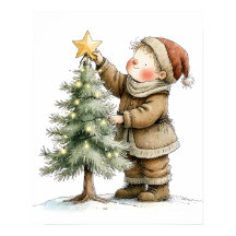 Nostalgisches Kind schmückt Weihnachtsbaum