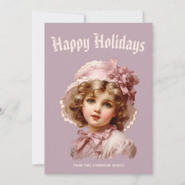 Nostalgisches Mädchen in Rosa Feiertagskarte