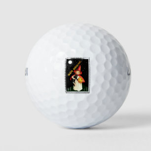 Nostalgisches Mädchen, Jack-o’-Laterne und Katze Golfball