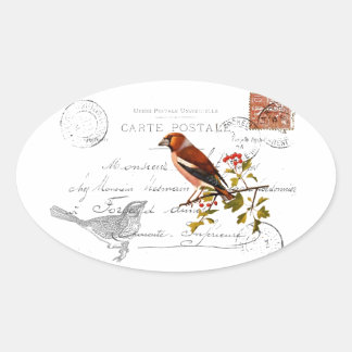 Nostalgisches Motiv  mit Vogel Ovaler Aufkleber