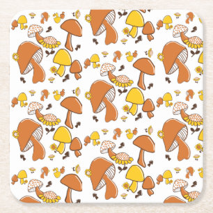 Nostalgisches Mushroom-Muster Rechteckiger Pappuntersetzer