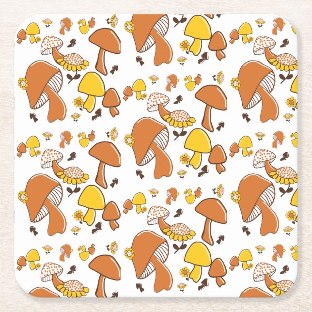 Nostalgisches Mushroom-Muster Rechteckiger Pappuntersetzer (Vorderseite)