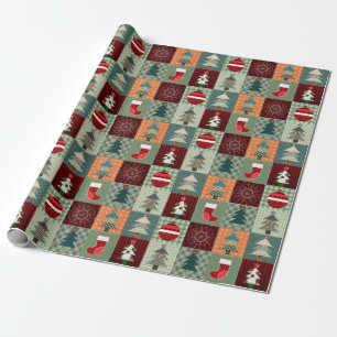 Nostalgisches Vintag Holiday Patchwork Quilt Geschenkpapier