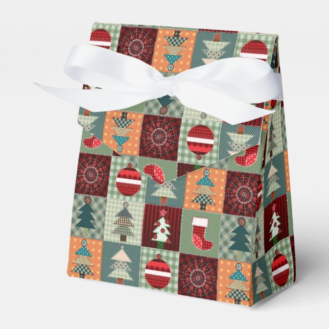 Nostalgisches Vintag Holiday Patchwork Quilt Geschenkschachtel (Vorderseite)