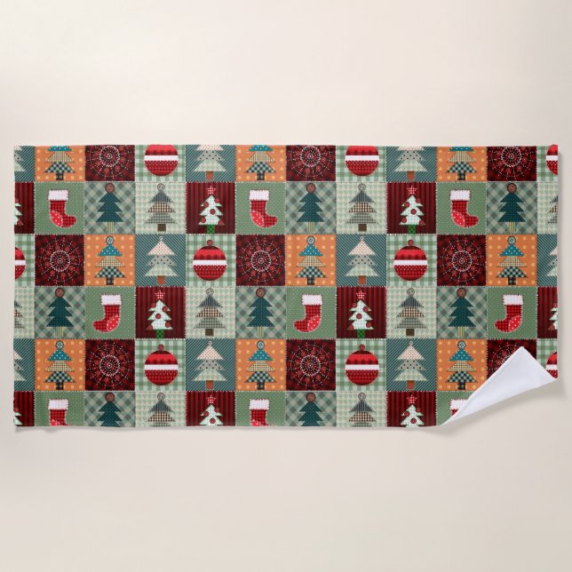 Nostalgisches Vintag Holiday Patchwork Quilt Strandtuch (Vorderseite)