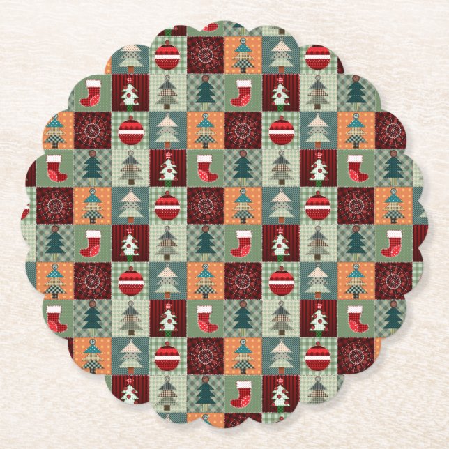 Nostalgisches Vintag Holiday Patchwork Quilt Untersetzer (Vorderseite)