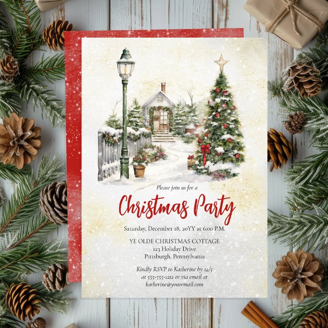 Nostalgisches Vintag Holiday Tree Party Einladung (Nostalgic Vintage Holiday Tree Christmas Party Invitation)