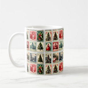 Nostalgisches vintage Weihnachtsbriefmarkenmuster Kaffeetasse