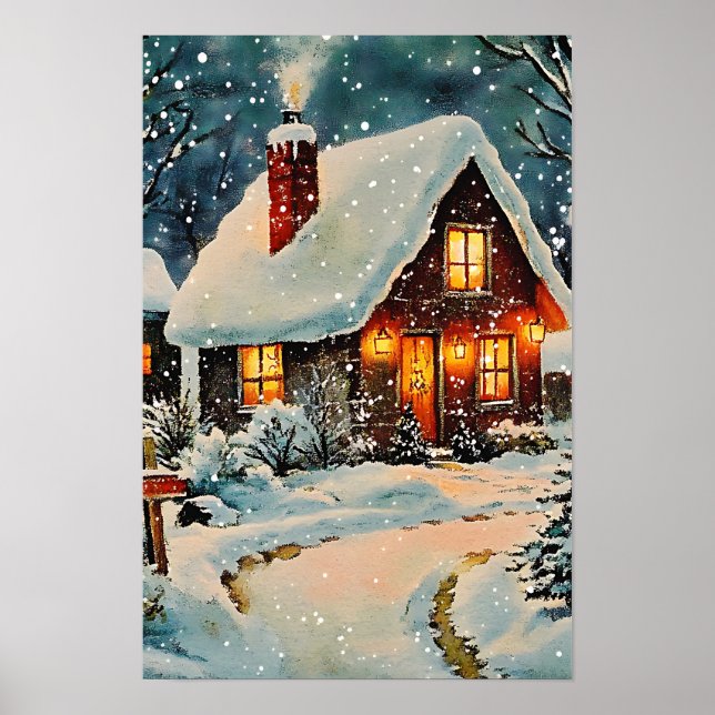 Nostalgisches Vintage-Weihnachtszuhause Poster (Vorne)