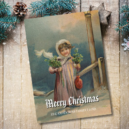 Nostalgisches Vintages Mädchen von Laternenszene Feiertagskarte