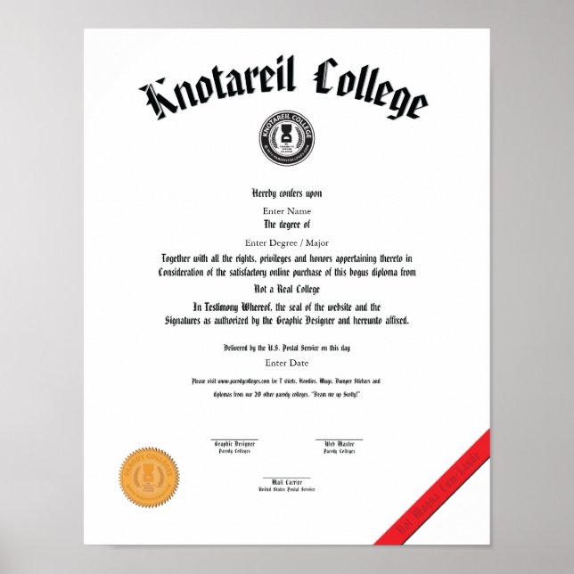 Not a Real College Diploma 11 X 14 Poster (Vorne)