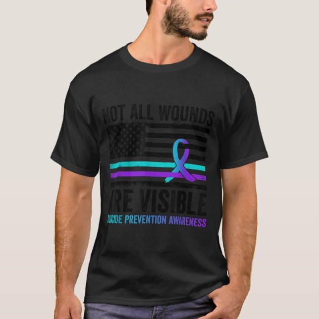 Not All Wounds Are Visible American Flag Suicide P T-Shirt (Vorderseite)