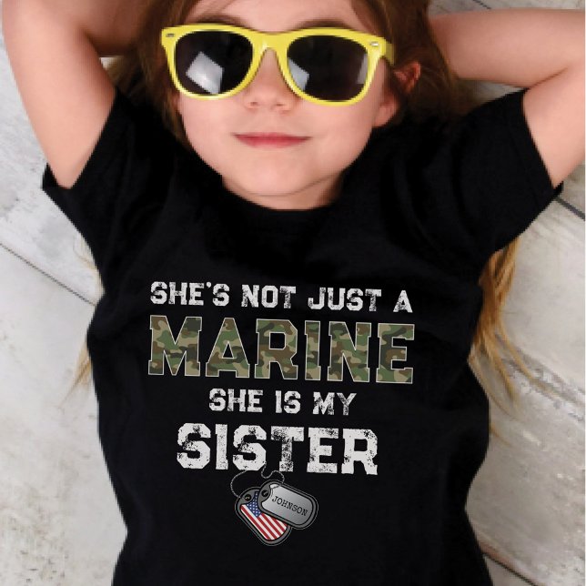Not Just A Marine She's My Sister Custom Military T-Shirt (She's not just a Marine she is my Sister military boot camp graduation kids dog tag name kid's shirt)