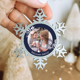 Not leidende Schneeflocken Navy Mit Monogramm Zinn-Ornament
