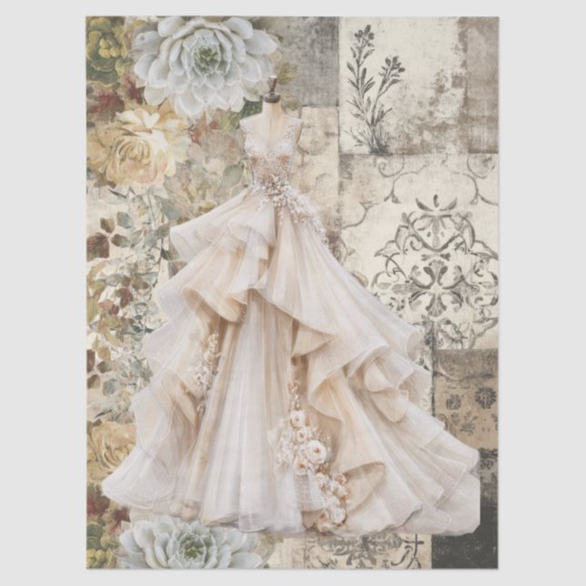 Not leidendes Vintage Hochzeitskleid & rustikale F Seidenpapier (Vorderseite)