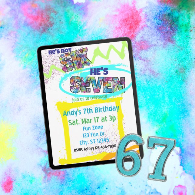 not SIX, SEVEN Spray-paint, Boy 7th Birthday Einladung (Von Creator hochgeladen)