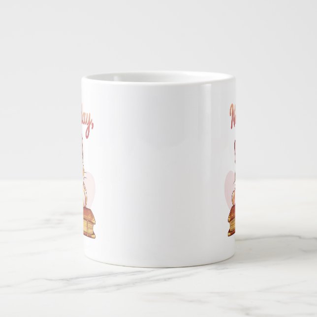 Not Today Human Cute Cat on Book Funny Design Jumbo-Tasse (Vorderseite)