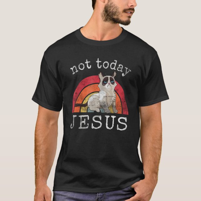 Not Today Jesus Satanic  Cat Rainbow T-Shirt (Vorderseite)