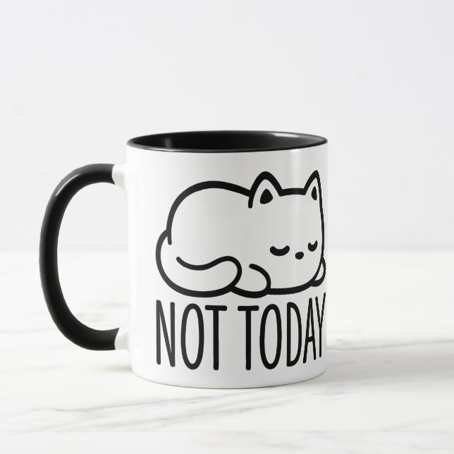 "NOT TODAY" Minimalist Sleepy Cat Mug Tasse (Links)