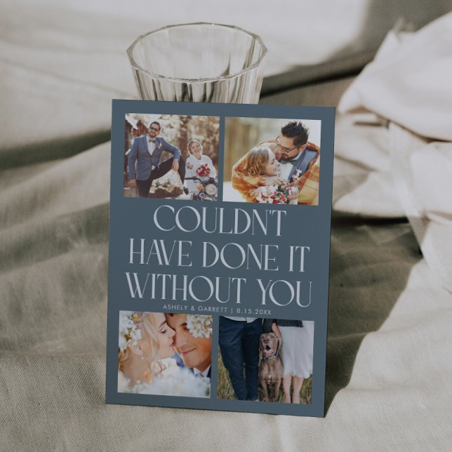 Not Without You Wedding 4-Photo Slate Blue Dankeskarte (Von Creator hochgeladen)