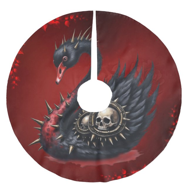 Not Your Average Swan – Spikes, Skulls & Sass.  Polyester Weihnachtsbaumdecke (Vorderseite)