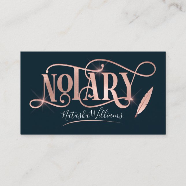 Notar Agent Elegante Rose Gold & Navy Visitenkarte (Vorderseite)