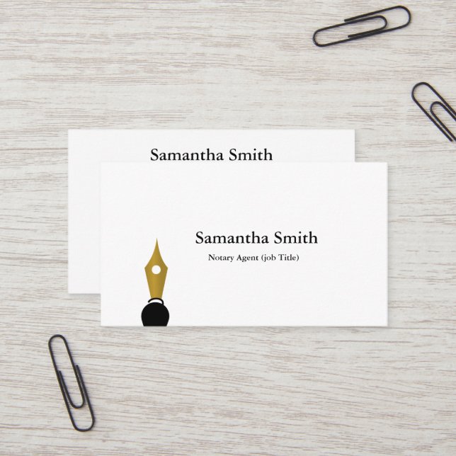 Notar Agent Pen Logo Freelance Calligraphy Writer Visitenkarte (Vorderseite/Rückseite Beispiel)