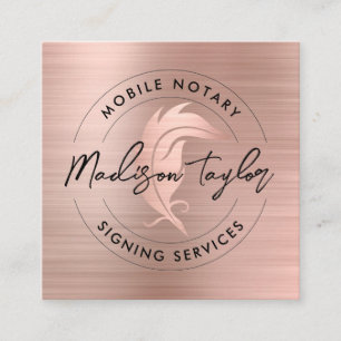 Notar Agent Rose Gold Brushed Metal Quill Quadratische Visitenkarte