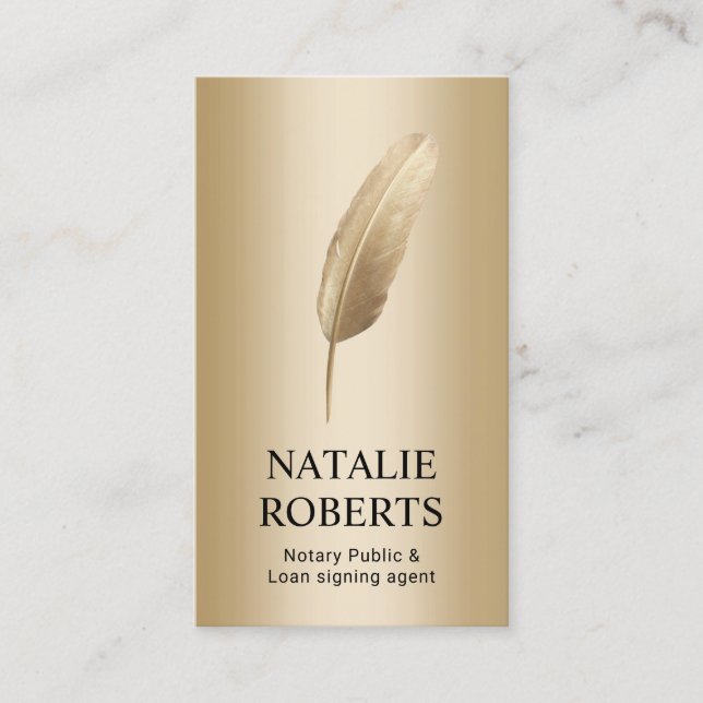 Notar-Agent Signatur Moderner Gold Quill Pen Visitenkarte (Vorderseite)