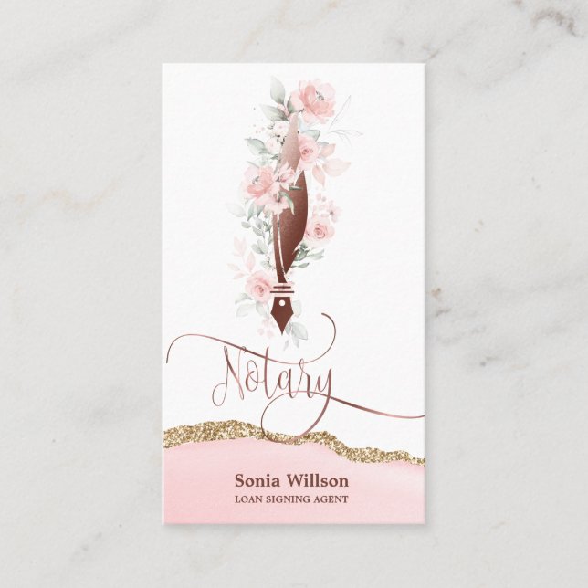 Notar-Agent Unterschrift Moderne Rose Gold Floral Visitenkarte (Vorderseite)