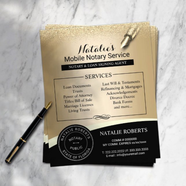 Notar Briefmarke Loan Signing Agent Black & Gold Flyer (Von Creator hochgeladen)