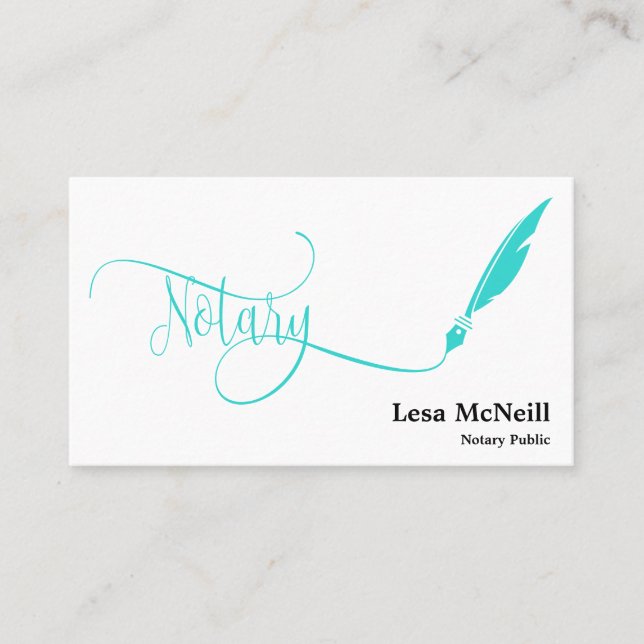 Notar Federleihe Unterzeichnung türkis Visitenkarte (Vorderseite)