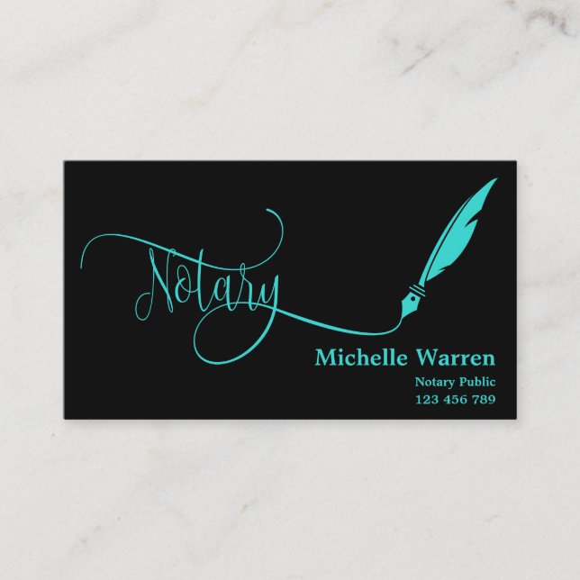 Notar Federleihe Unterzeichnung türkis Visitenkarte (Vorderseite)