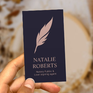Notar-Loan-Signatur-Agent Navy & Pink Quill-Logo Visitenkarte