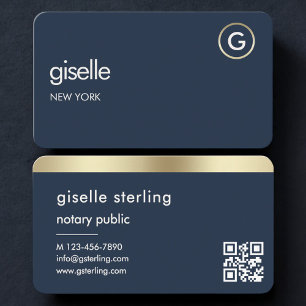 Notar Öffentlich Navy Blau Gold QR-Code Visitenkarte