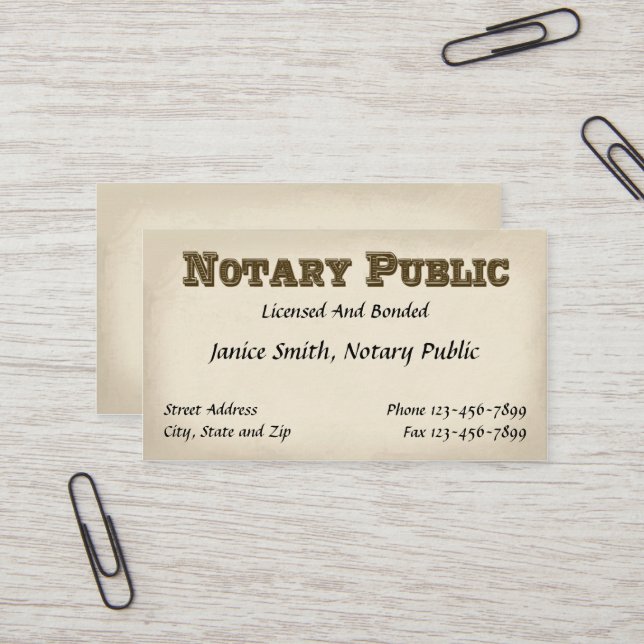 Notar Public Business Card Visitenkarte (Vorderseite/Rückseite Beispiel)