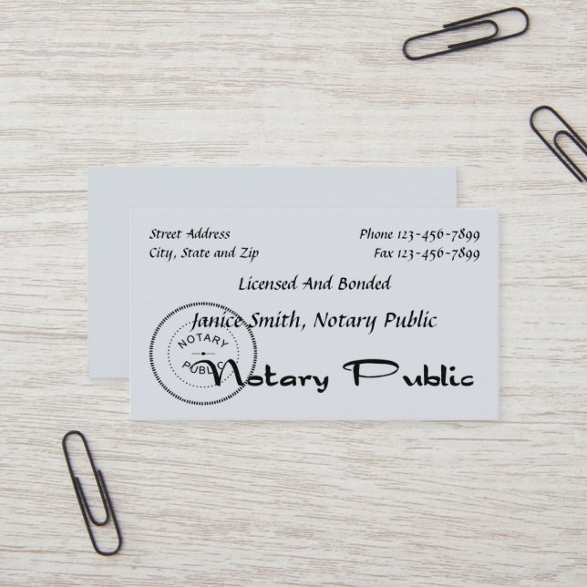 Notar Public Business Card Visitenkarte (Vorderseite/Rückseite Beispiel)