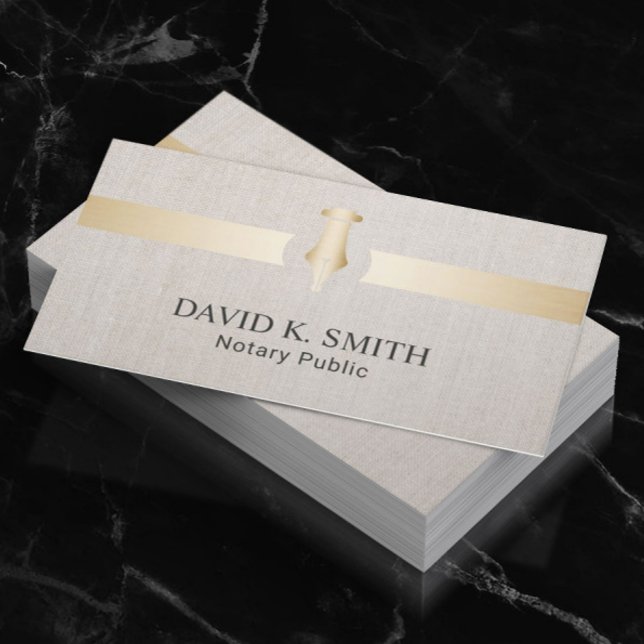 Notar Public Golden Pen Elegante Linen Visitenkarte (Von Creator hochgeladen)