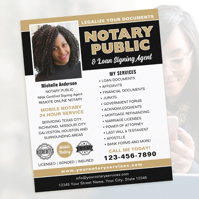Notar Public Loan Signing Agent Gold Editable Flyer (Von Creator hochgeladen)