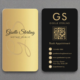 Notar Public Monogram Gold Black QR Code Visitenkarte