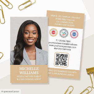 Notar Public Signing Agent Foto QR Code Gold Visitenkarte