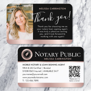 Notar Public Vielen Dank Foto QR Rose Gold Black Visitenkarte