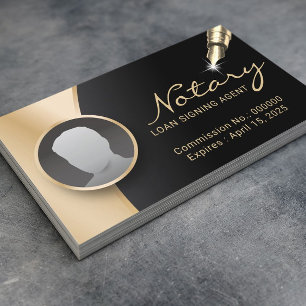 Notar Signage Agent Modernes Black & Gold Foto Visitenkarte