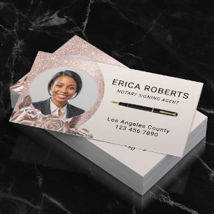 Notar Signatur Agent Blush Rose Gold Floral Foto Visitenkarte