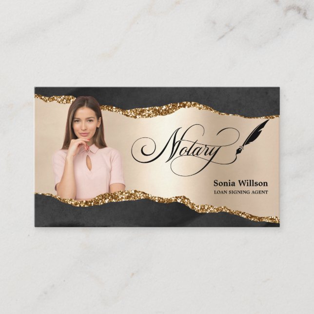Notar-Signatur-Agent Modernes Insert-Foto Visitenkarte (Vorderseite)